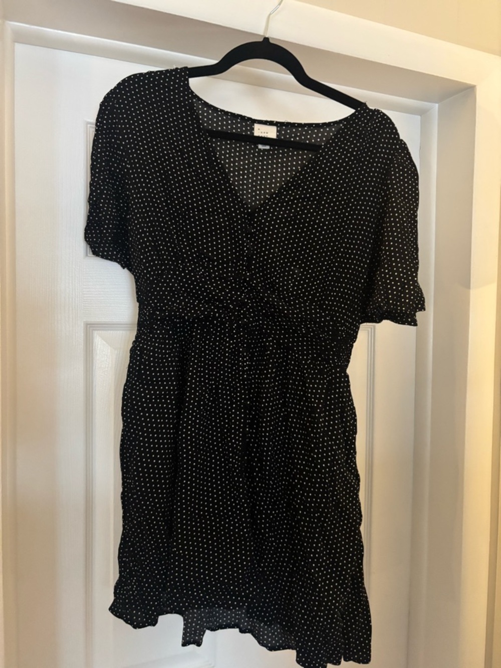 a new day Black Polka Dot V-Neck Short Sleeve Mini Dress